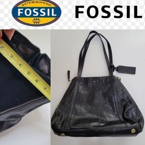 FOSSIL EXPANDABLE ZIP LEATHER BLACK TRIANGLE PURSE SHOULDER TRAVEL BAG